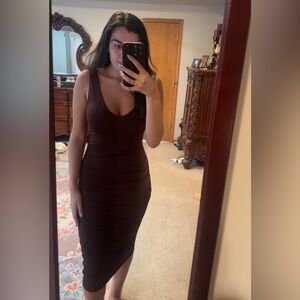 AKIRA- Brown Ruched Tank Midi Dress